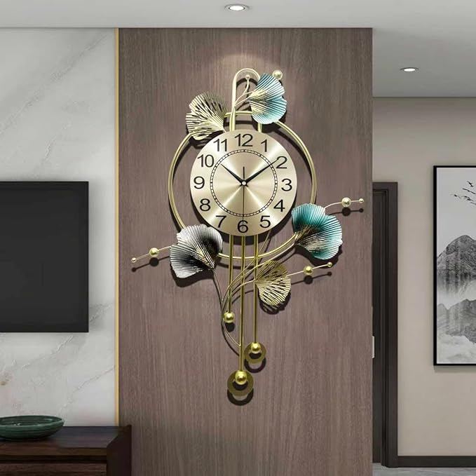 Wall Clocks for Living Room Decor, Unique 3D Metal Iron Ginkgo Leaf Wall Art