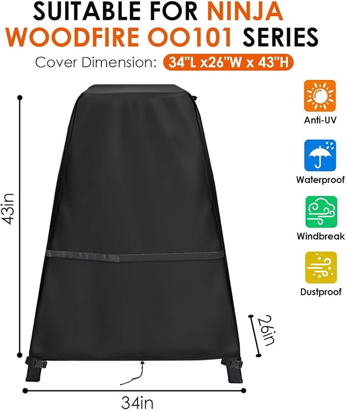 Cover for Ninja Woodfire Grill Compatible with Ninja Pizza Oven OO101 with Stand,Waterproof Covers for Ninjaa Woodfire Outdoor Grill with Adjustable Drawstrings and Buckles(Cover Only)