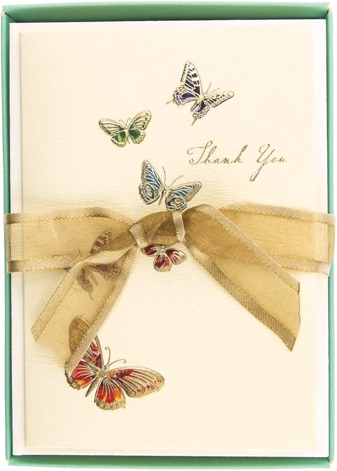Graphique Butterflies La Petite Presse Boxed Thank You Notes - 10 Cards with Matching Envelopes and Storage Box, 3.25" x 4.75"