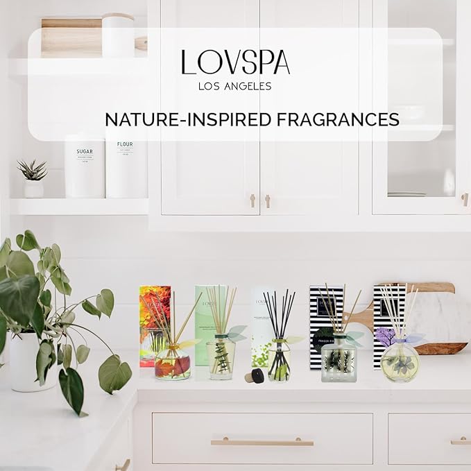 LOVSPA Reed Diffuser Set, Pink Peony Scented Oil Diffuser with Sticks, Home Fragrance Accessories for Bathroom Shelf Decor, Aroma Diffusers for Home or Office Desk, USA Made
