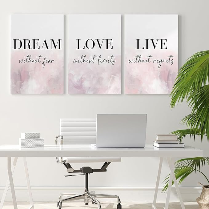 GUBIYU Dream Love Live Quotes Posters Print Set of 3 Pink Purple Love Quotes