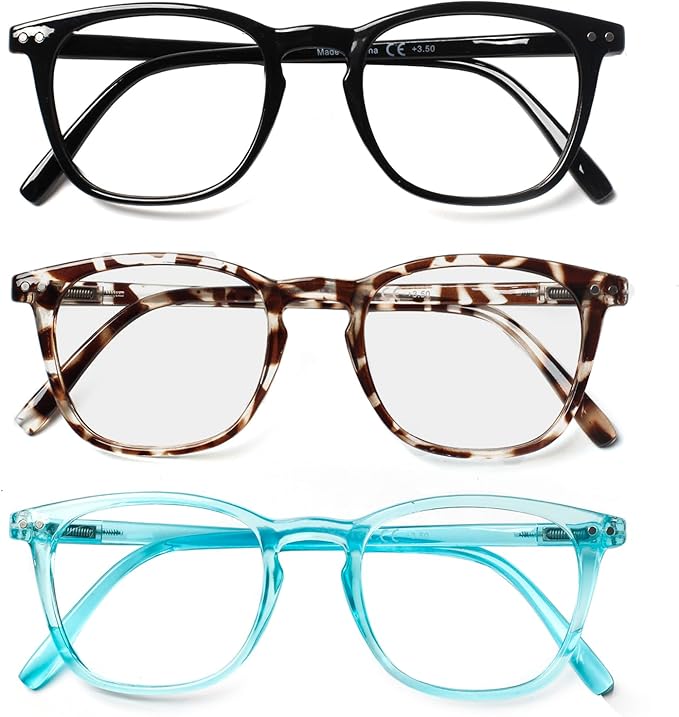 Henotin 3 Pack Blue Light Blocking Reading Glasses,Spring Hinge Computer Readers for Men Women,Anti UV Ray Filter Eyeglasses (3 Pairs, 1.00)