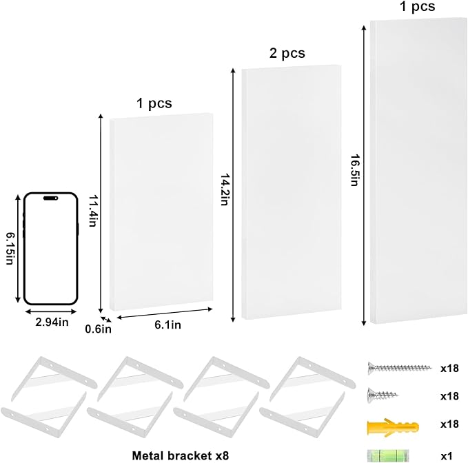 YGEOMER Floating Shelves for Wall, Different Sizes White Wall Shelves for