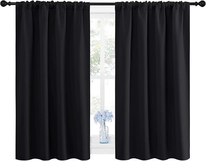 NICETOWN Black Blackout Curtains and Drapes 48 inches Long, Privacy RV Draperies