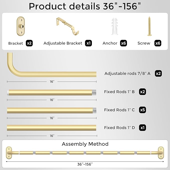 Curtain Rods 36-152 Inch, Living Room, Sliding Door