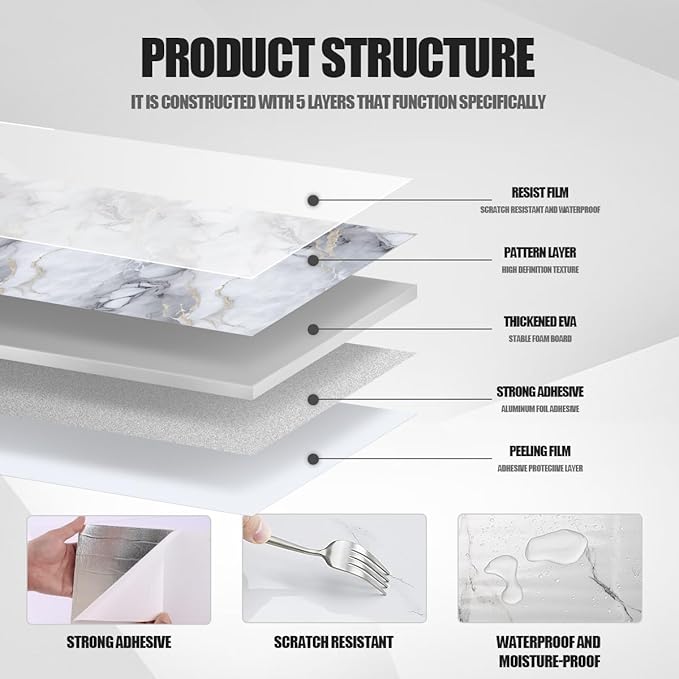 Chejiaye Thick 10pcs Marble Peel and Stick Backsplash Surface Waterproof Wall