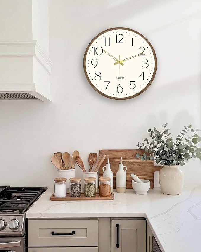Vintage Wall Clock 14 Inch Quartz Silent Non-Ticking Analog Clock Battery