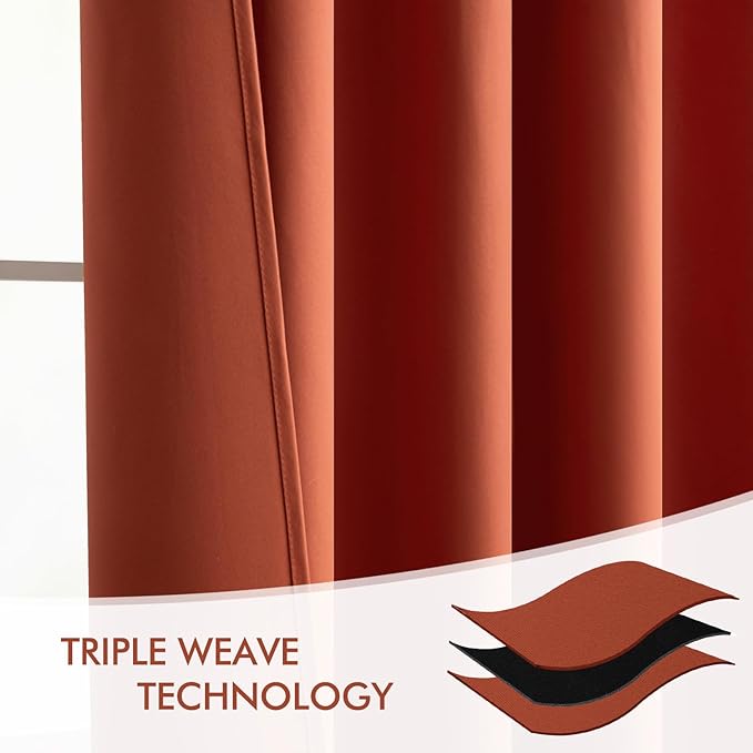 MIULEE Back Tab Burnt Orange Blackout Curtains 90 Inch Long 2 Panels Set