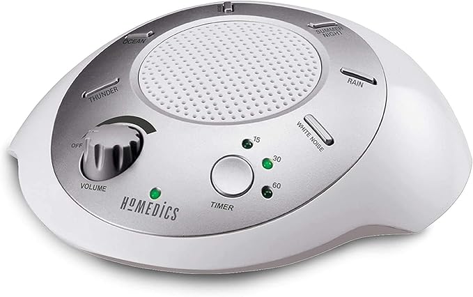 Homedics SoundSleep White Noise Machine, Silver, Small Travel Device with 6 Relaxing Nature Sounds, Portable Therapy for Home, Office, Nursery, Auto-Off Timer