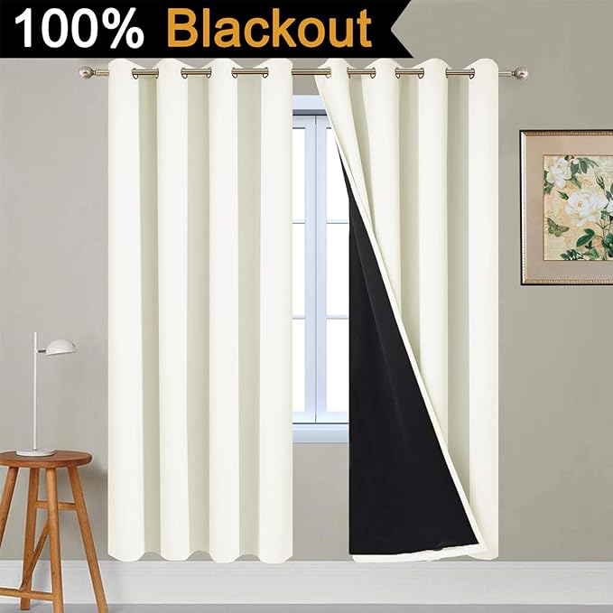 Yakamok 100% Blackout Curtains for Bedroom, Thermal Insulated Double Layer