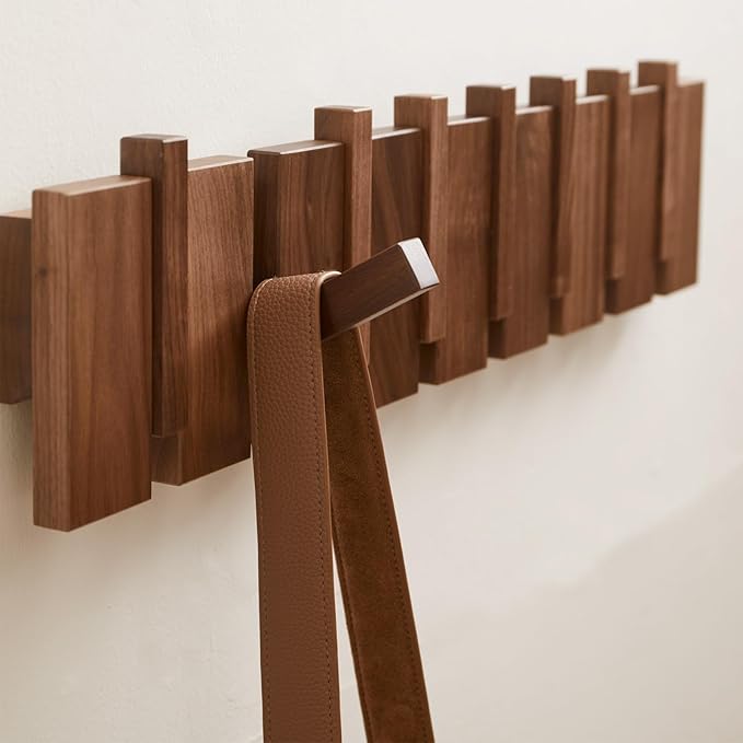 QUELLANCE Wood Coat Rack Wall Mount, Coat Hooks Hanger Wall Mounted, Heavy Duty