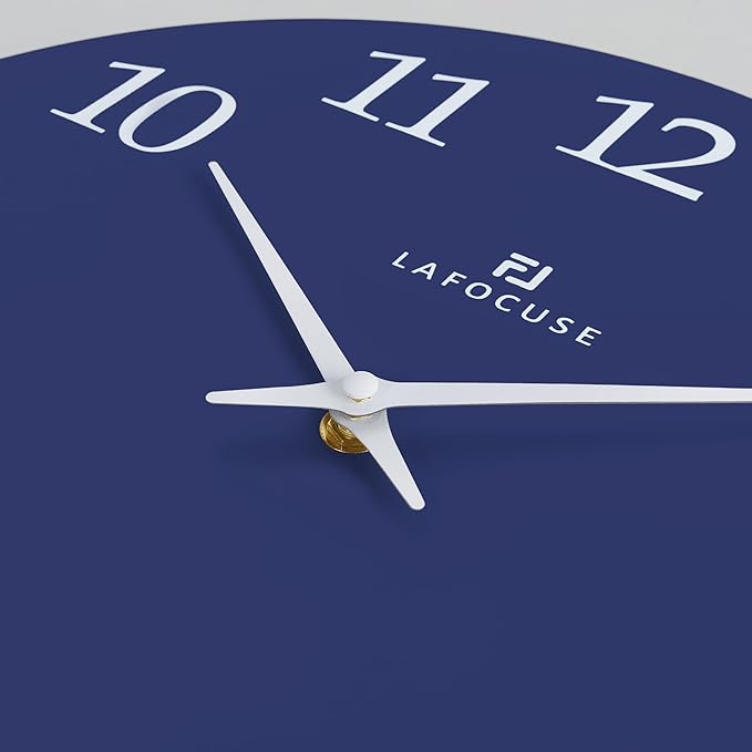 Lafocuse 12 Inch Wooden Navy Blue Wall Clock Battery Operated, Simple