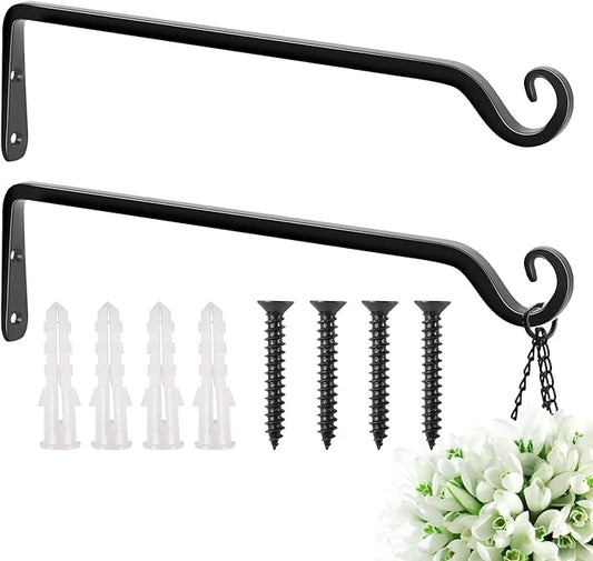 FEED GARDEN 15 Inch 2 Pack Hand-Forged Hanging Plant Bracket Heavy Duty Metal