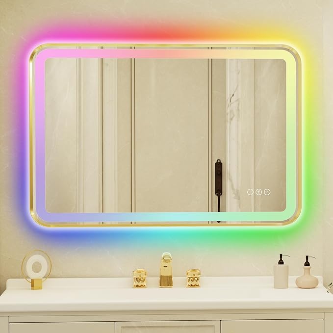 24x36 Inch Gold Framed LED Bathroom Mirror