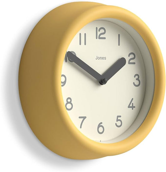 JONES CLOCKS® Fuze wall Clock | Small Round Clock | Yellow | Playful Modern