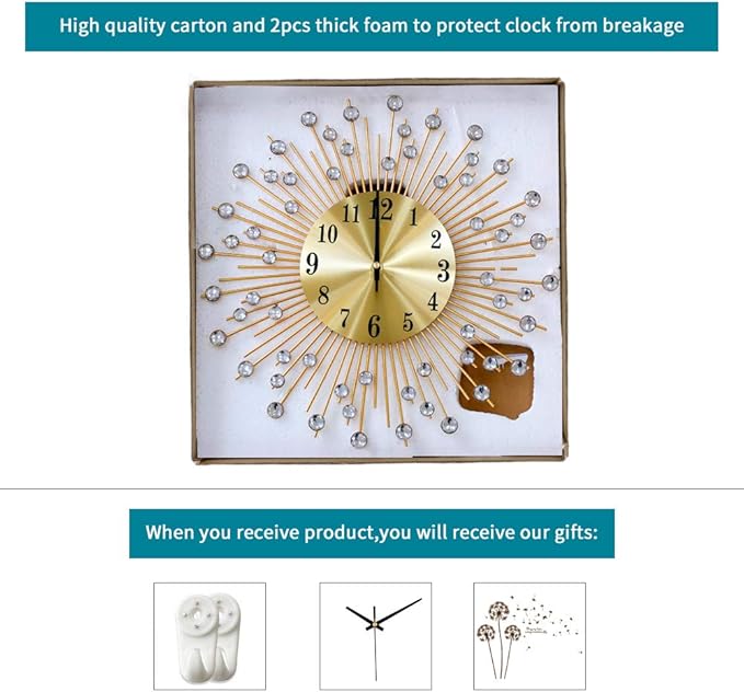 Large Wall Clocks for Living Room Decor Modern Gold Silent Wall Clock Battery