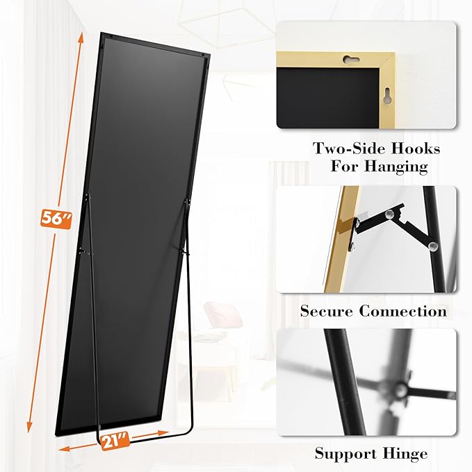 Sweetcrispy 56"x21" Full Length Mirror, Leaning or Standing Full Body Mirror