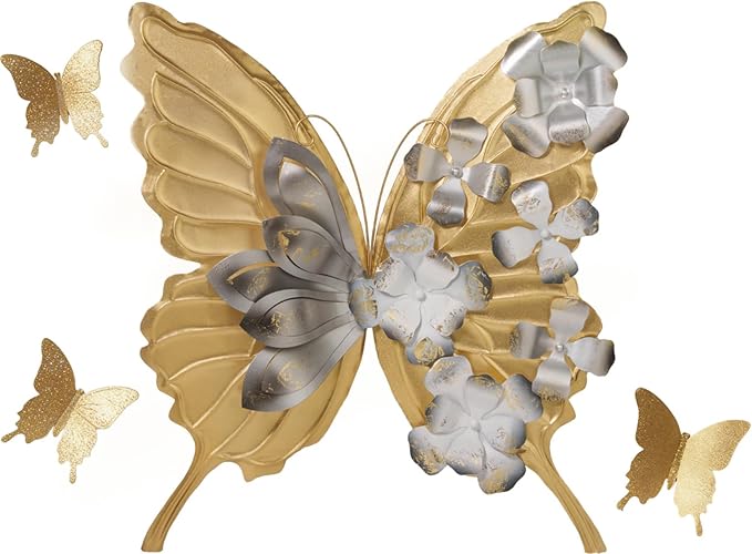 XWYLFDC Large Sized 3D Metal Wall Art Featuring Golden Butterfly