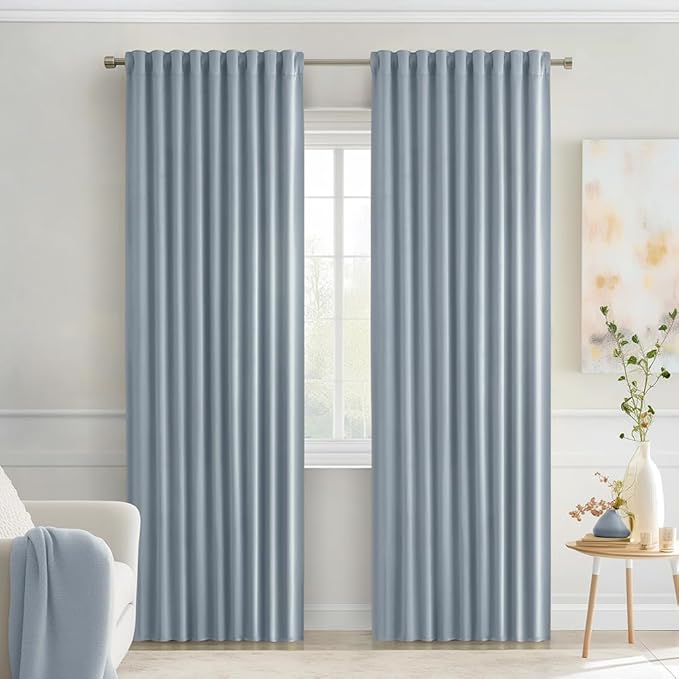 MIULEE Light Blue Back Tab Blackout Curtains 84 Inch Length 2 Panels Set