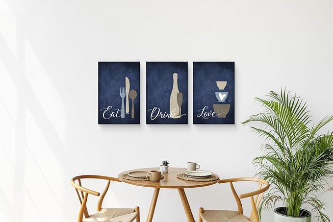 GUBIYU Kitchen Wall Art Set of 3, Rustic Farmhouse Decor, Eat Drink Love Sign