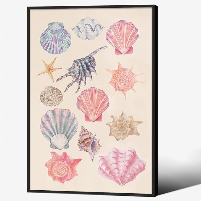 Pink Shell Posters Funky Coastal Cowgirl Wall Art Vintage Beach House