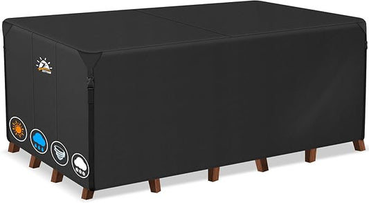 Zettum Patio Furniture Cover Rectangle - 600D Outdoor Table Cover Waterproof & Heavy Duty, Lawn Furniture Set Covers for Outside Rectangular Dining Table and Chairs Seating Combo - 96 x 72 x 38 Inch