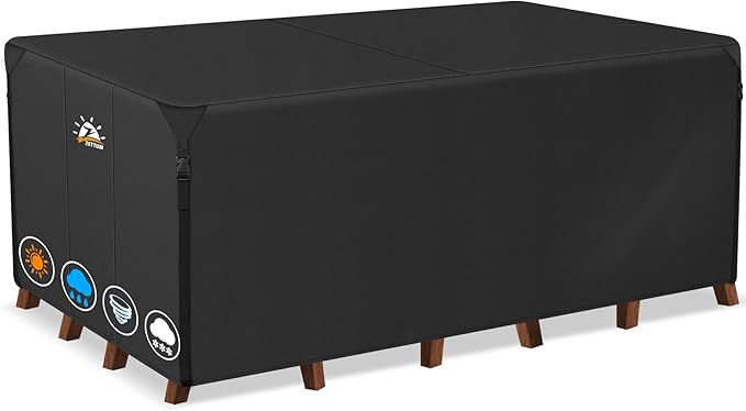 Zettum Patio Furniture Cover Rectangle - 600D Outdoor Table Cover Waterproof & Heavy Duty, Lawn Furniture Set Covers for Outside Rectangular Dining Table and Chairs Seating Combo - 88 x 62 x 28 Inch