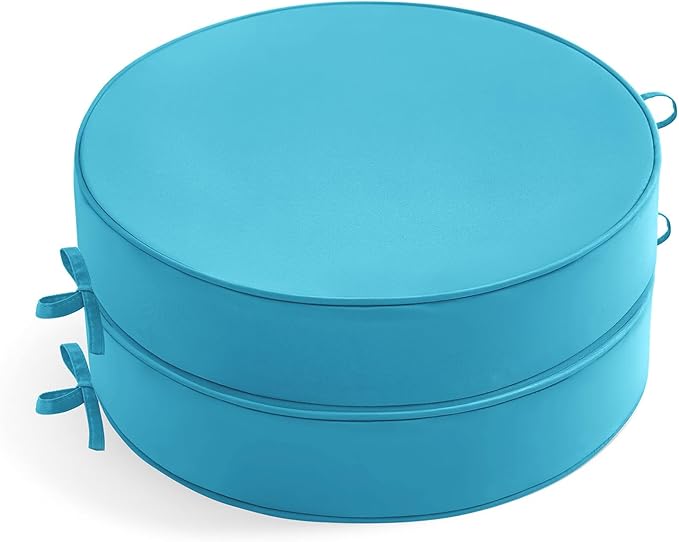 Summsun Outdoor Bistro Chair Cushions Set of 2, 15" D x 3" H Round Chair Cushions Waterproof and Fade Resistant Chair Cushion Pads with Non-Slip Ties and Removable Covers for Garden, Teal