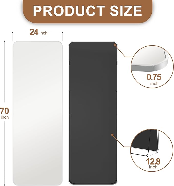 Delma Full Length Mirror, Wall Mounted, Freestanding or Leaning, Rounded