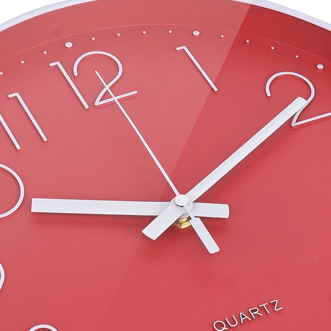 Red Wall Clock 12 Inch Silent Non-Ticking Modern Quartz Wall Clocks Battery