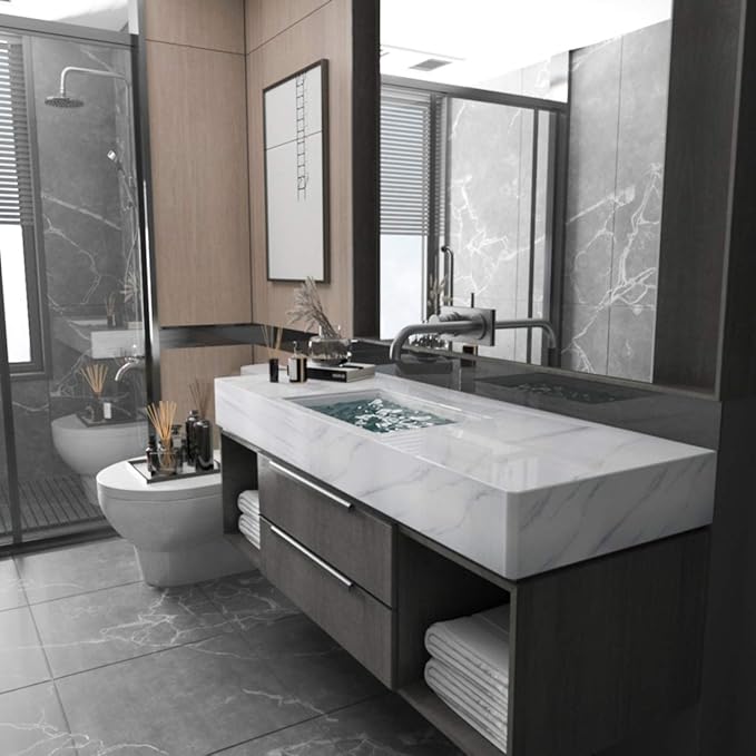 BAYYA Extra Wide Marble Granite Peel and Stick Wallpaper Ivory White