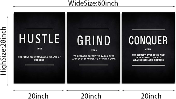 KAWAHONE Success Quotes Wall Art, Grind Hustle Conquer Motivation Wall Poster