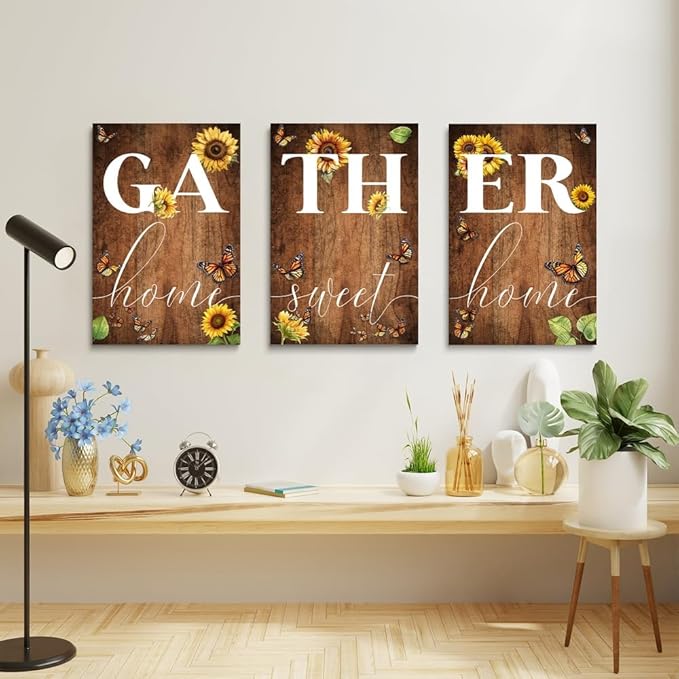GUBIYU Farmhouse Dining Room Wall Art Gather Signs