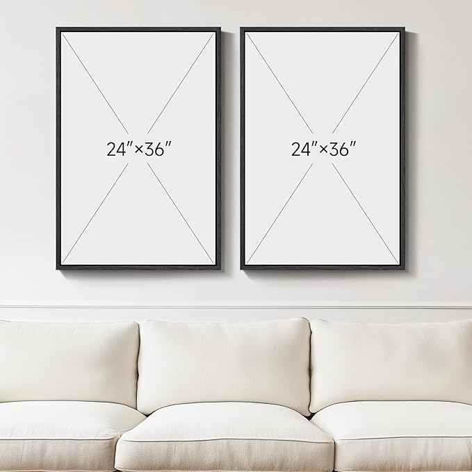 Large Framed Neutral Abstract Wall Art Set of 2, Modern Black Beige Brown