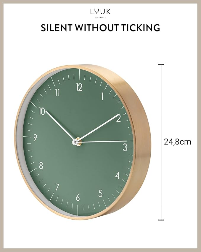 LUUK LIFESTYLE Wall Clock with Silent Movement, Without Ticking, Elegant and