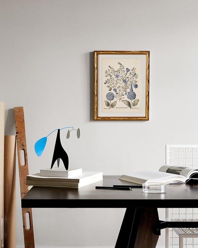 InSimSea Gold Bamboo Framed Canvas Wall Art, Retro Blue Hydrangea Botanical