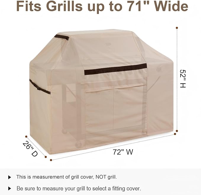 72” Outdoor Grill Cover - Heavy Duty Waterproof Windproof UV Resistant, Fade-Proof Beige BBQ Cover, Compatible with Weber, Char-Broil, Nexgrill