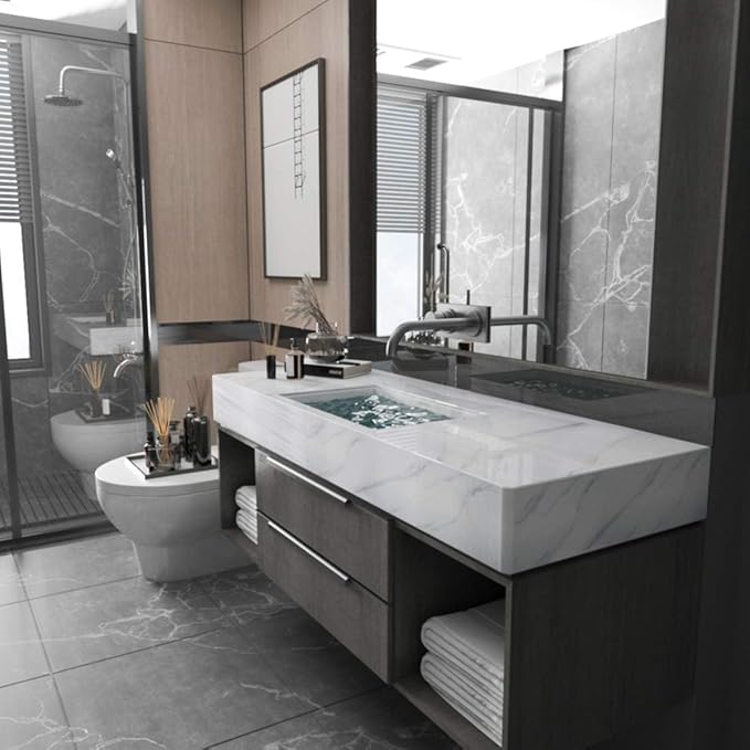 Large White Marble Granite Wallpaper Peel Stick Thicken 31.5x591inch Waterproof