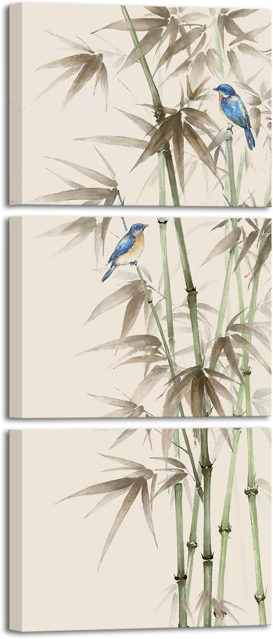 KREATIVE ARTS 3 Piece Bamboo Canvas Wall Art Set Zen Print