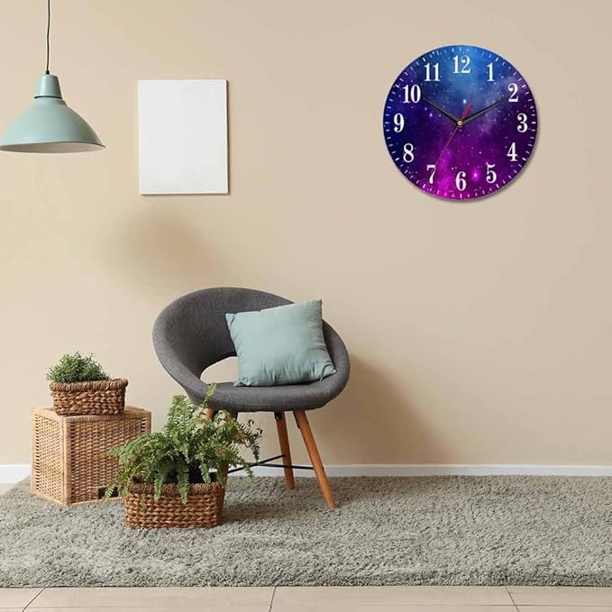Mxocom Colourfull Sky Wall Clock Blue Purple Nebula White Colour Star 10 Inch