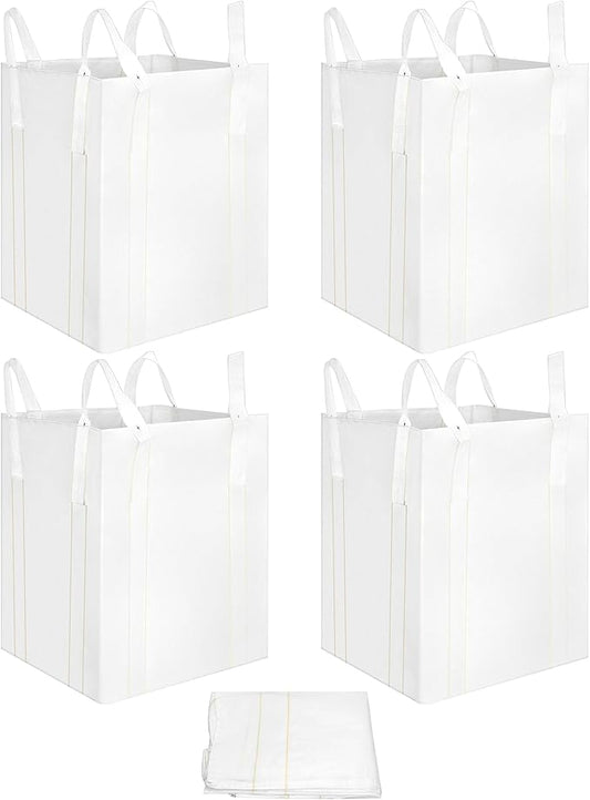 QWORK FIBC Bulk Bag, 4 Pack Sandbags 1 Ton Industrial Grade Bag Holds 2200 LBS, Woven Polypropylene Bags 35" x 35" x 43"
