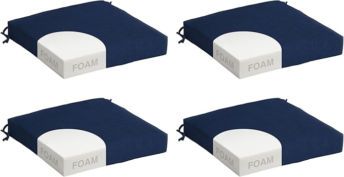 Arden Foam Outdoor Seat Cushions (4-Pack), 19 x 19, Premium High-Density Foam, Never Flattens, Weather-Proof for Outdoor Chairs Sapphire Blue Leala