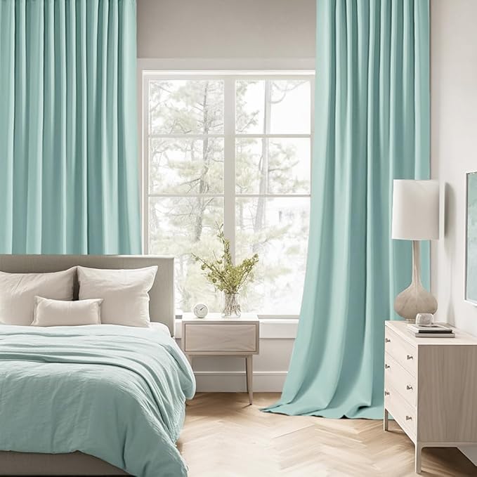 MIULEE Aqua Back Tab Blackout Curtains 72 Inches Long 2 Panels Set