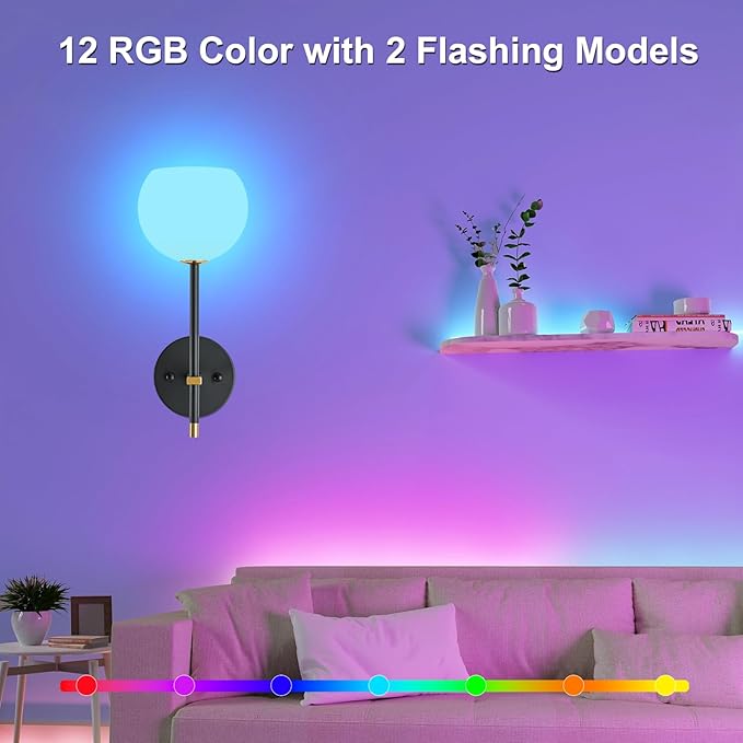 Black Gold Battery Operated Wall Sconces Set of 2, Rechargeable Wireless Wall