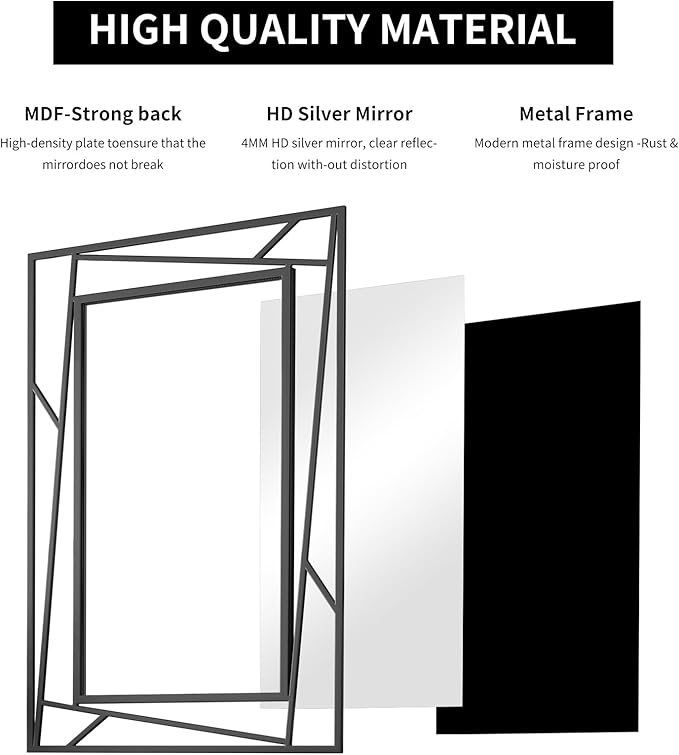 Rectangular Wall Mirror, Hang Horizontally or Vertically