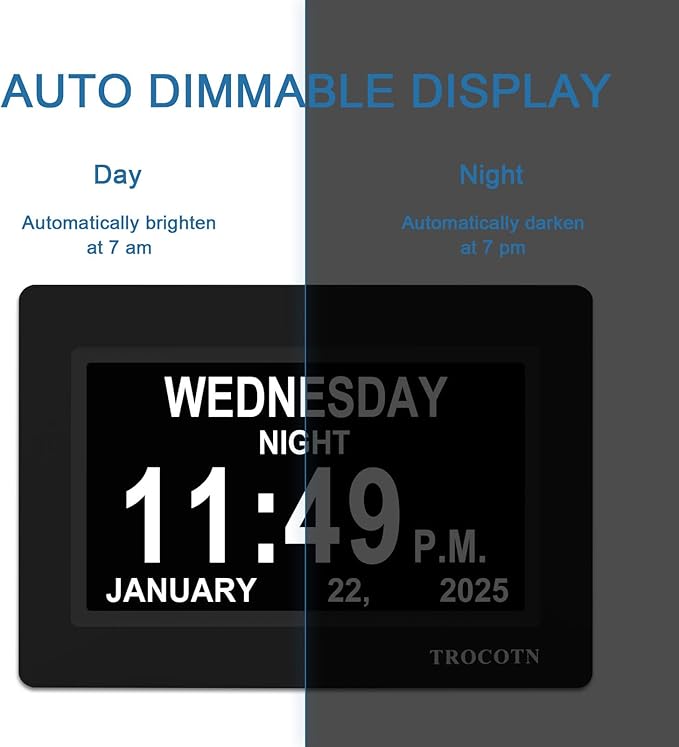 TROCOTN Dementia Clocks, Large Display Calendar Alarm Clock