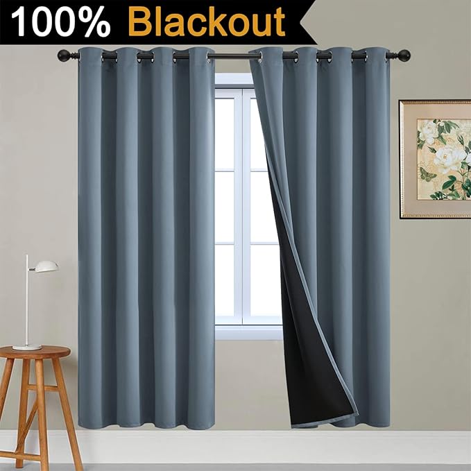 Yakamok Total Blackout Curtains, 2 Thick Layers Completely Blackout Soild