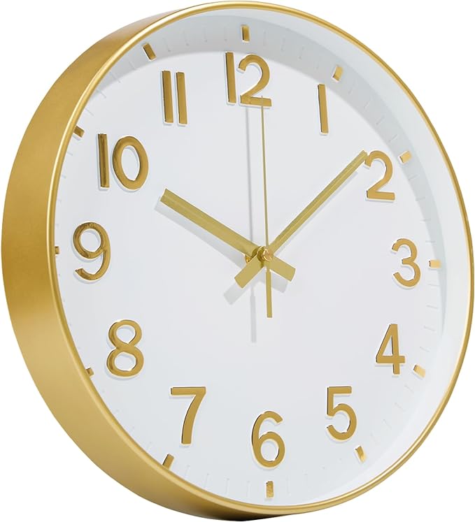 Gold Wall Clocks Battery Operated, 12 Inch Non Ticking Digital Wall Clock