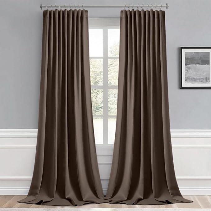 MIULEE Chocolate Brown Back Tab Blackout Curtains 120 Inch Long 2 Panels Set