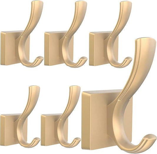 TOFIIGREM Gold Hooks for Wall Double Hooks, Heavy Duty Thick Bathroom Coat